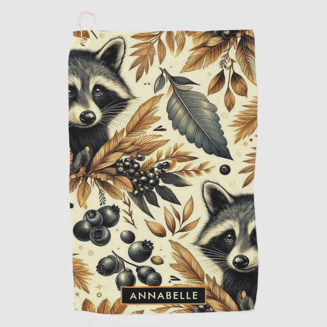 Cute Vintage Racoon Pattern Golf Towel (Front)