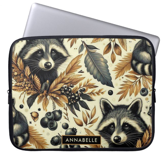 Cute Vintage Racoon Pattern Laptop Sleeve (Front)