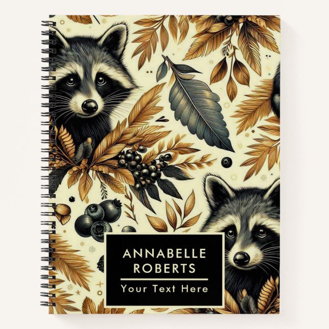 Cute Vintage Racoon Pattern Notebook (Front)