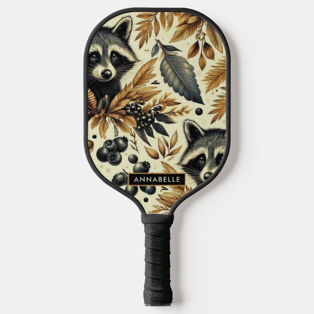 Cute Vintage Racoon Pattern Pickleball Paddle (Front)