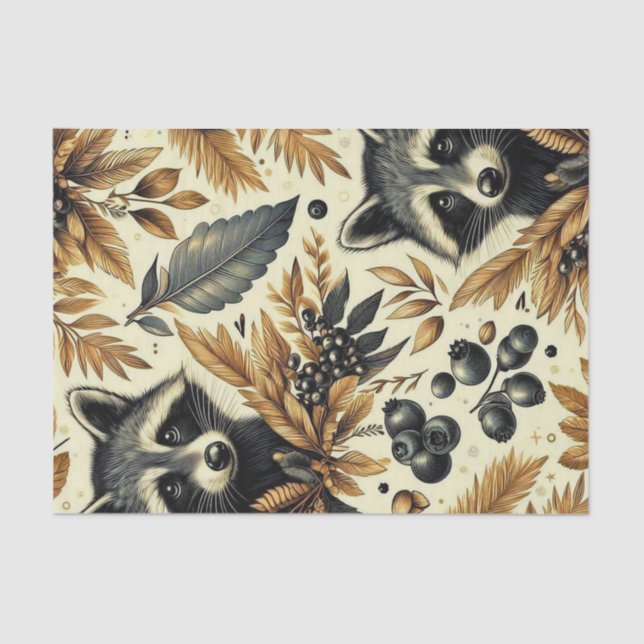 Cute Vintage Racoon Pattern Tissue Paper (Front)
