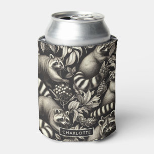 Cute Vintage Racoon Seamless Can Cooler