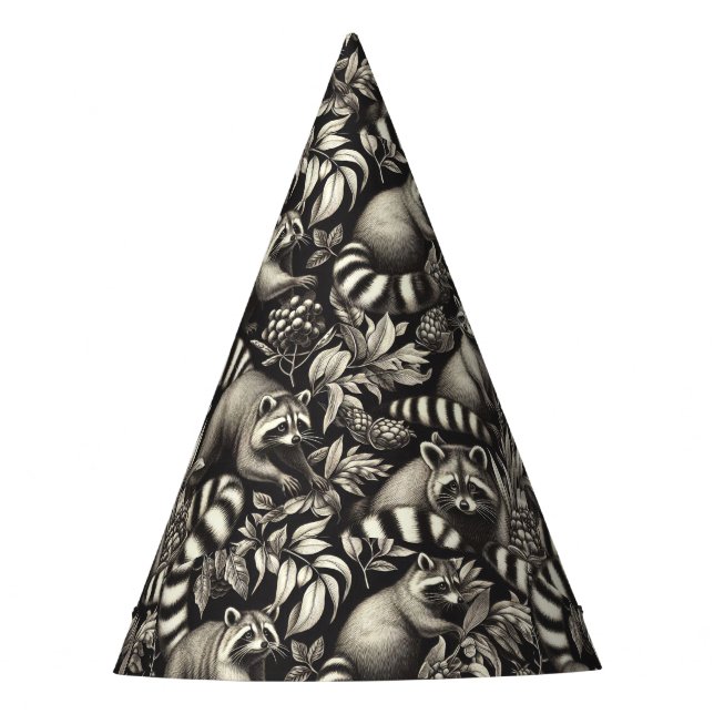 Cute Vintage Racoon Seamless Party Hat (Front)