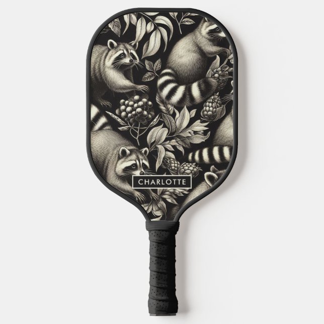 Cute Vintage Racoon Seamless Pickleball Paddle (Front)
