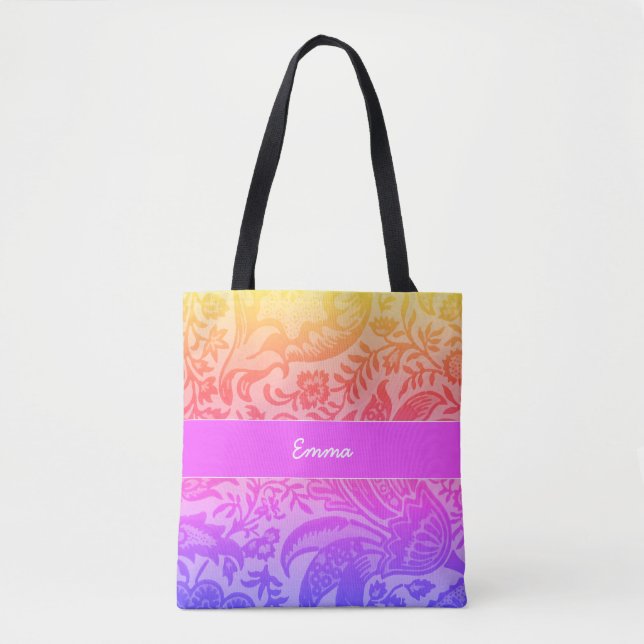Cute Vintage Rainbow Floral Botanical Tote Bag (Front)