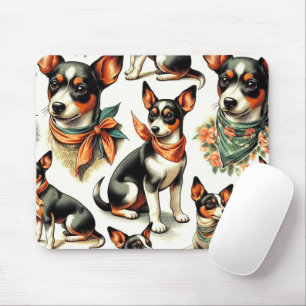 Cute Vintage Rat Terrier Seamless Mouse Pad