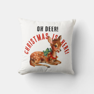 Cute Vintage Red And White Christmas Reindeer   Throw Pillow