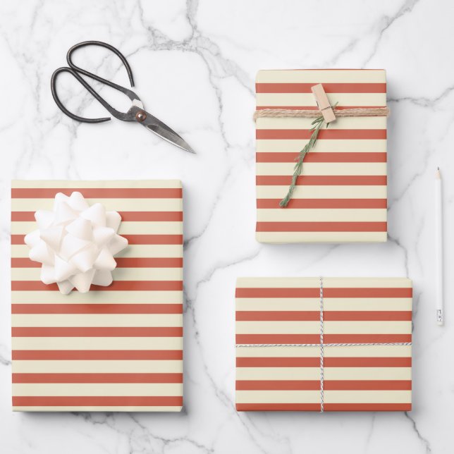 Cute Vintage Red and White Striped Pattern Wrapping Paper Sheet (Front)