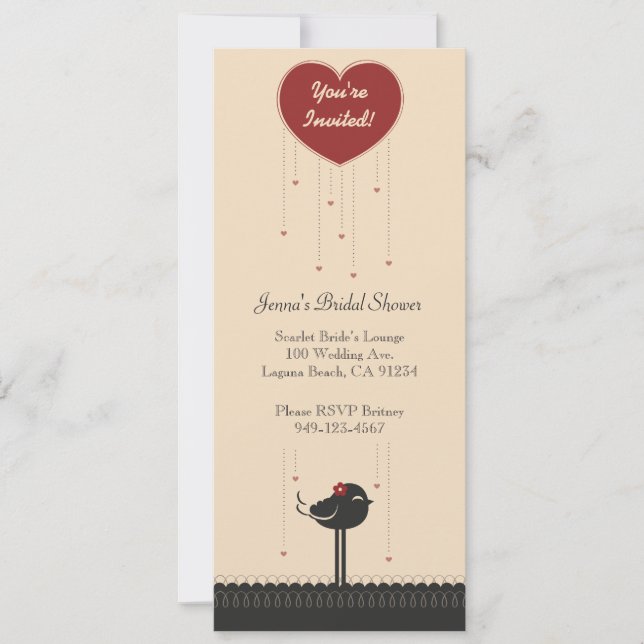 Cute Vintage Red & Black Love Bird Announcement (Front)