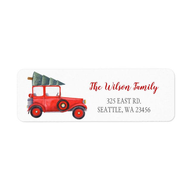 Cute Vintage Red Christmas Tree Car Address (Front)