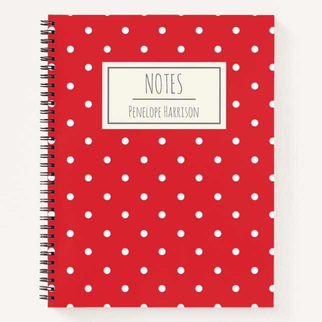 Cute Vintage Red Polka Dots Personalized Notebook (Front)