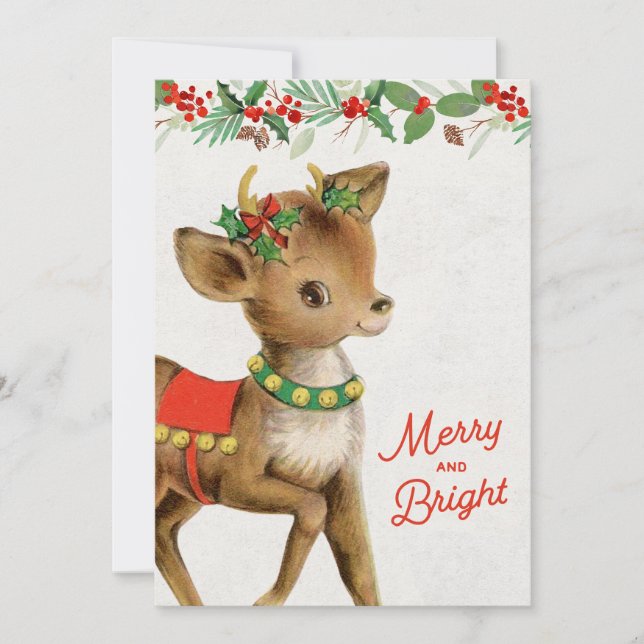 Cute Vintage Retro Christmas Deer Holiday Card (Front)