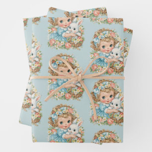 Cute Vintage Retro Easter Bunny Girl Gift Wrap