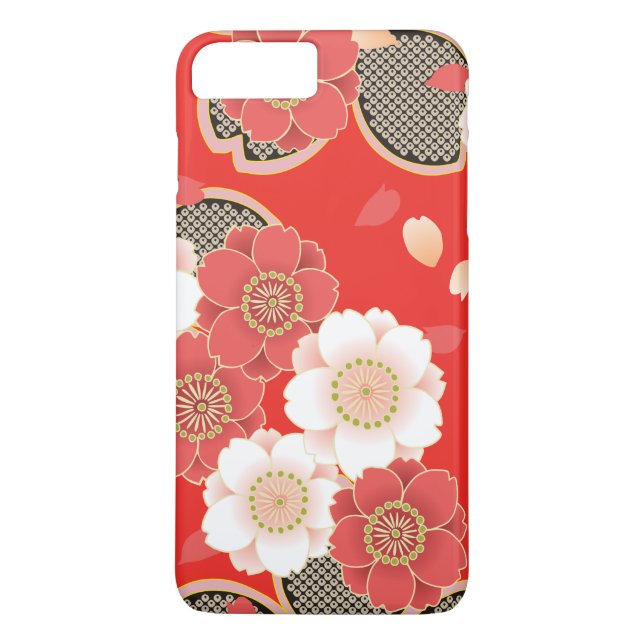 Cute Vintage Retro Floral Red White Vector Case-Mate iPhone Case (Back)