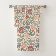 Cute Vintage Retro Flowers Bath Towel Set