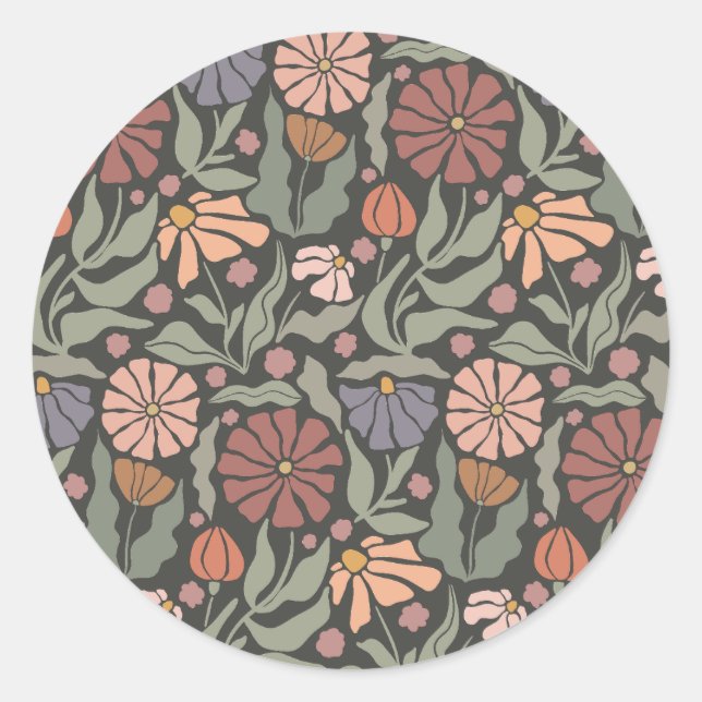 Cute Vintage Retro Flowers Classic Round Sticker (Front)