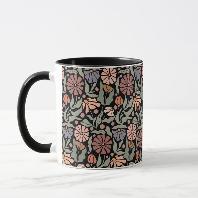 Cute Vintage Retro Flowers Coffee Mug (Left)