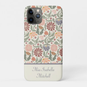 Cute Vintage Retro Flowers Customizable Name  iPhone 11 Pro Case