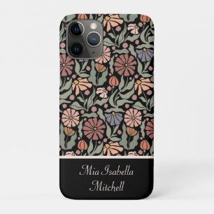 Cute Vintage Retro Flowers Customizable Name  iPhone 11 Pro Case