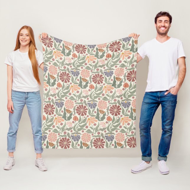 Cute Vintage Retro Flowers Fleece Blanket (In Situ)