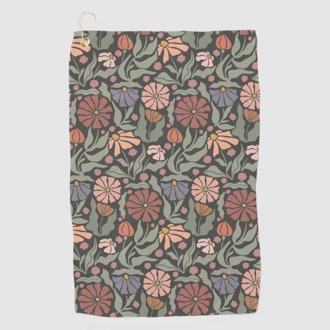 Cute Vintage Retro Flowers Golf Towel (Front)