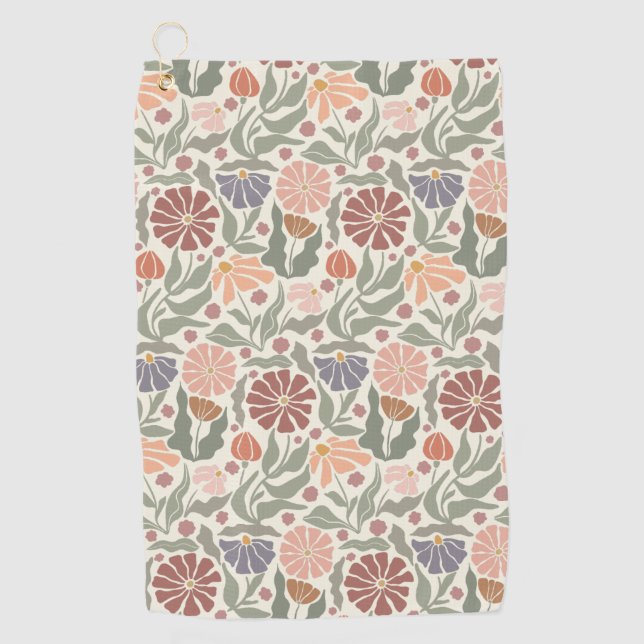 Cute Vintage Retro Flowers Golf Towel (Front)