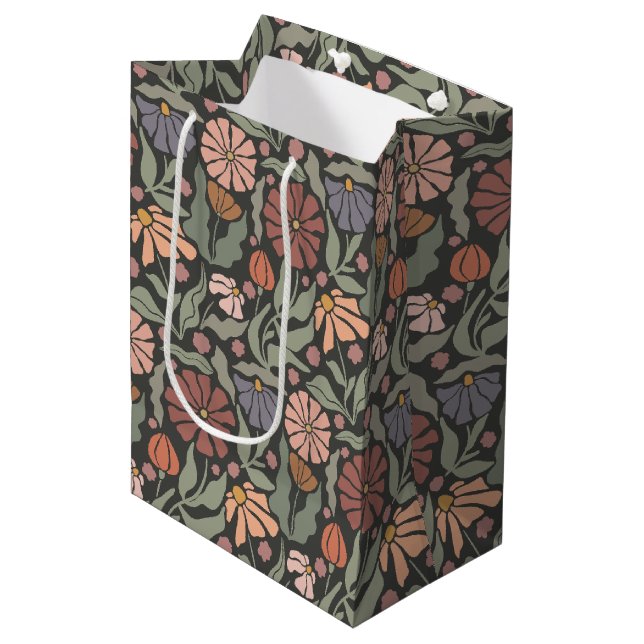 Cute Vintage Retro Flowers Medium Gift Bag (Front Angled)