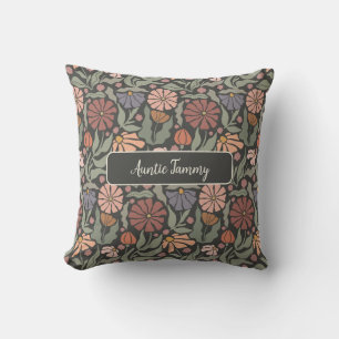 Cute Vintage Retro Flowers Name Throw Pillow