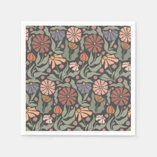 Cute Vintage Retro Flowers Tissue Paper Napkin