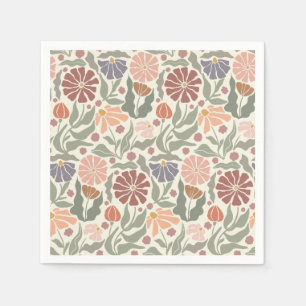 Cute Vintage Retro Flowers Tissue Paper Napkin