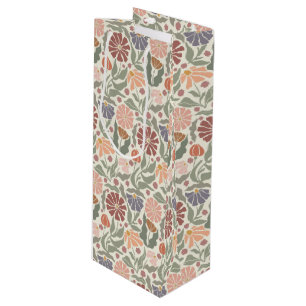 Cute Vintage Retro Flowers Wine Gift Bag