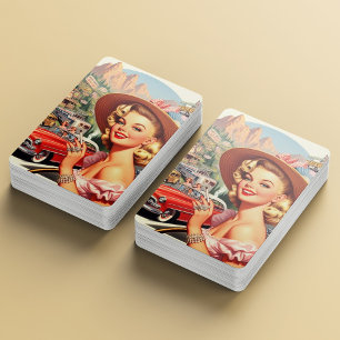Cute Vintage Retro Girl Painting Playing Cards