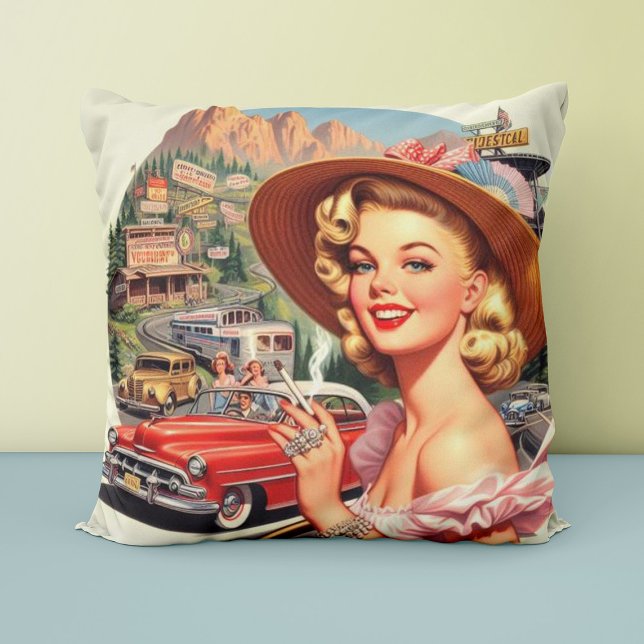 Cute Vintage Retro Girl Painting Throw Pillow (Creator Uploaded)