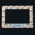 Cute Vintage Retro Planes Aviation Pattern Boy Magnetic Frame<br><div class="desc">Customizable name design with a cute pattern of watercolor-painted vintage-style planes and zeppelins.</div>