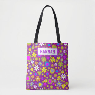 Cute Vintage Retro Purple Flowers Floral Pattern Tote Bag