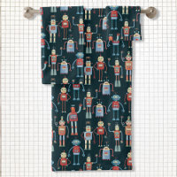 Cute Vintage Retro Robots Dark
