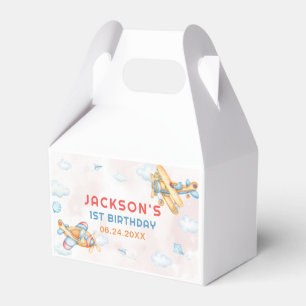 Cute Vintage Retro Yellow Airplane 1st Birthday Favor Box