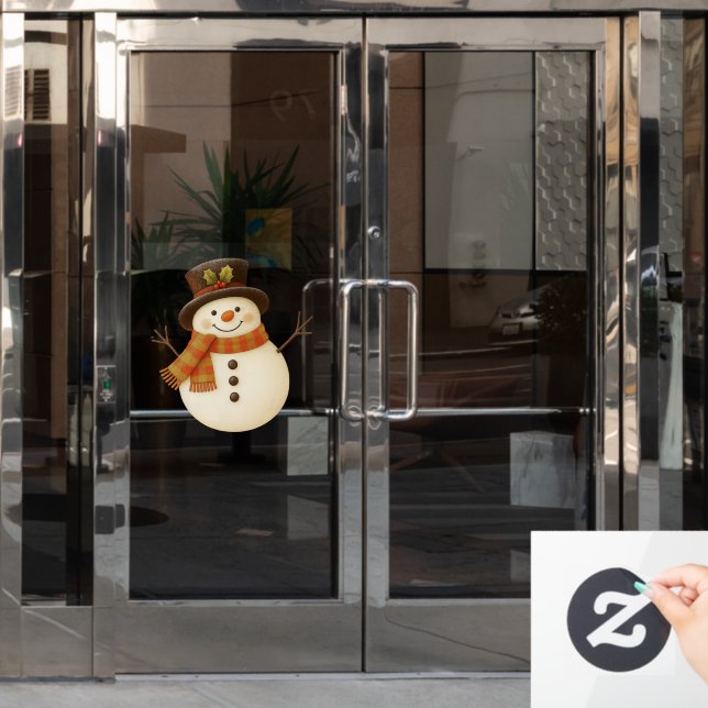 Cute, vintage rustic snowman window cling (Office Door)
