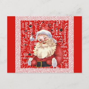 Cute Vintage Santa Christmas Words Candy Cane Postcard