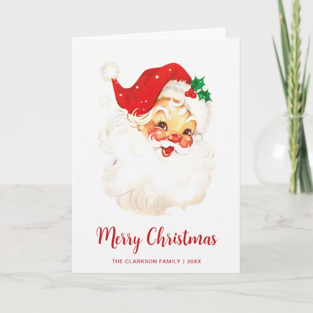 Cute Vintage Santa Claus Christmas Holiday Card (Front)
