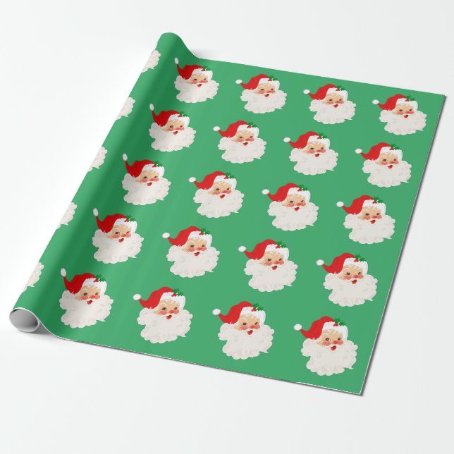 Cute Vintage Santa Claus Christmas Wrapping Paper (Unrolled)