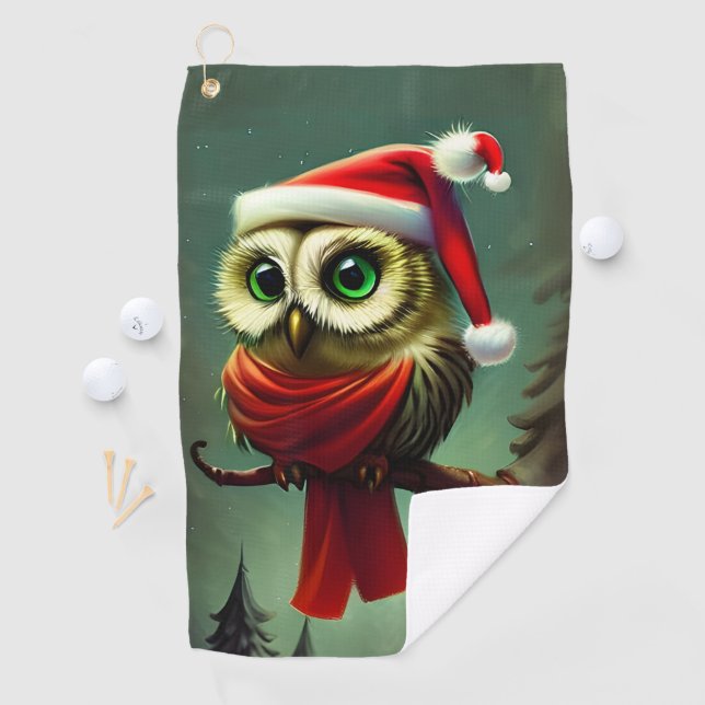 Cute Vintage Santa Owl Christmas Golf Towel (InSitu)