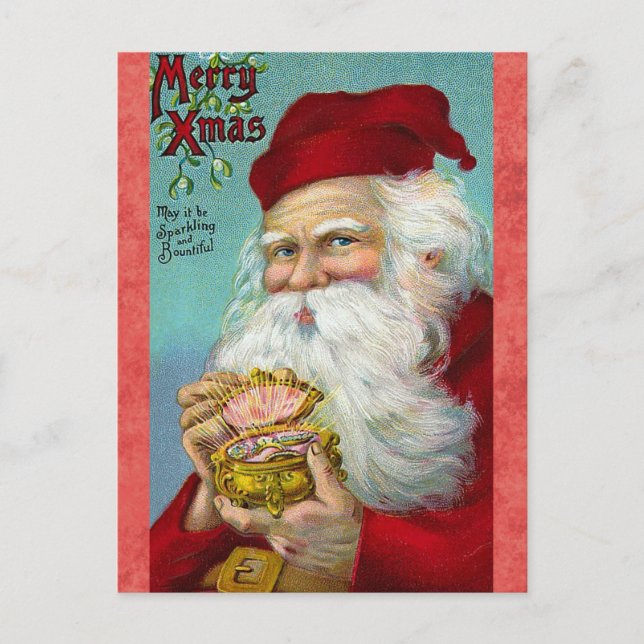 Cute Vintage Santa Retro Christmas Postcard (Front)