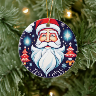 Cute Vintage Santa Round Design Retro  Ceramic Ornament