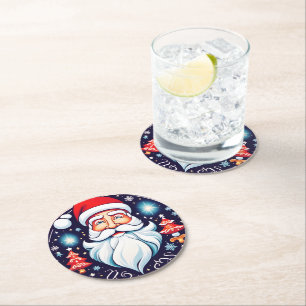 Cute Vintage Santa Round Design Retro Paper Coaster