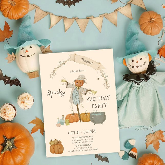 Cute Vintage scarecrow halloween bash Birthday Invitation (Creator Uploaded)