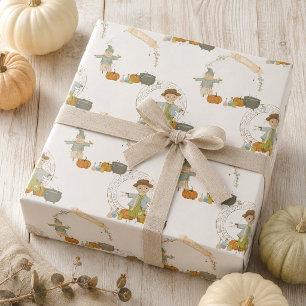 Cute Vintage scarecrow halloween Wrapping Paper