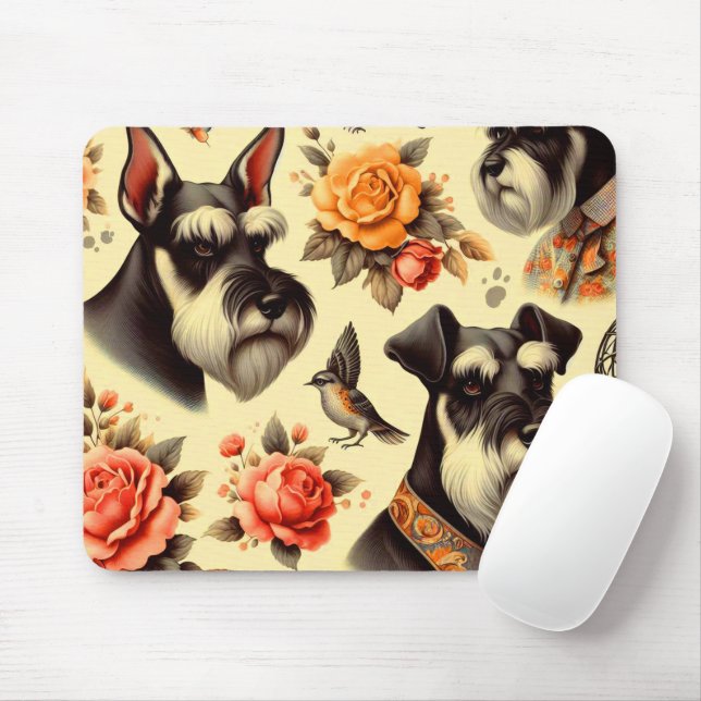 Cute Vintage Schnauzer  Mouse Pad (With Mouse)