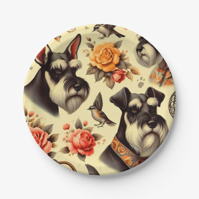 Cute Vintage Schnauzer  Paper Plate (Front)
