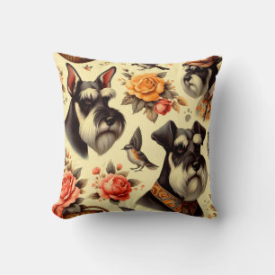 Cute Vintage Schnauzer  Throw Pillow